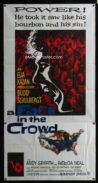 1m355 FACE IN THE CROWD three-sheet '57 really cool art of screaming Andy Griffith, Elia Kazan
