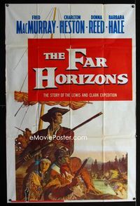 1m358 FAR HORIZONS top 2/3 three-sheet '55 art of Charlton Heston & Fred MacMurray as Lewis & Clark!