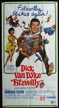 1m364 FITZWILLY three-sheet movie poster '68 great comic art of Dick Van Dyke & Barbara Feldon!