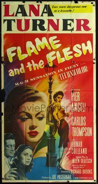 1m367 FLAME & THE FLESH three-sheet '54 full-length artwork of sexy brunette bad girl Lana Turner!
