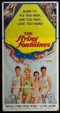 1m368 FLYING FONTAINES three-sheet poster '59 Michael Callan, art of the circus trapeze family!