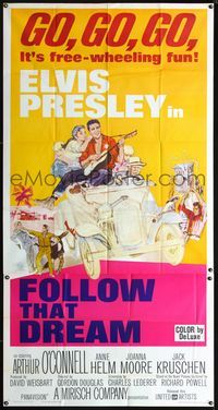 1m369 FOLLOW THAT DREAM 3sheet '62 great art of Elvis Presley playing guitar in car with sexy girl!