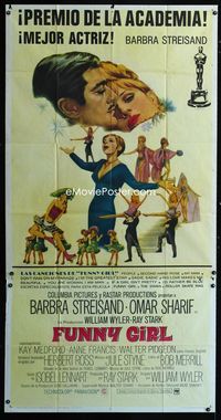 1m376 FUNNY GIRL Spanish/U.S. 3sheet '69 Barbra Streisand, Omar Sharif, William Wyler, different image!