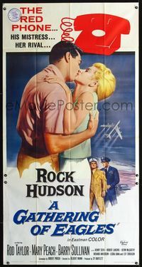 1m379 GATHERING OF EAGLES three-sheet poster '63 romantic artwork of Rock Hudson & Mary Peach!