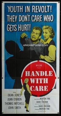 1m400 HANDLE WITH CARE three-sheet movie poster '58 you can't keep the truth from today's youth!