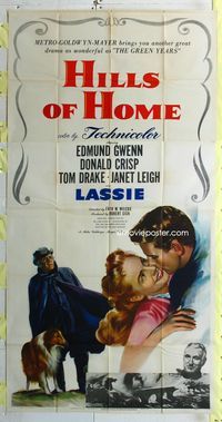 1m410 HILLS OF HOME three-sheet poster '48 artwork of Lassie the dog, Janet Leigh & Edmund Gwenn!