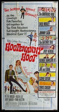 1m411 HOOTENANNY HOOT three-sheet poster '63 Johnny Cash and a ton of top country music stars!