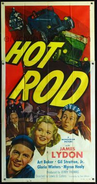 1m413 HOT ROD three-sheet poster '50 Jimmy Lydon, cool hot rod car racing police chase artwork!