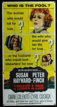 1m418 I THANK A FOOL three-sheet movie poster '62 Susan Hayward would kill for love, Peter Finch