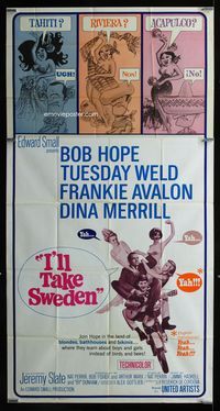1m421 I'LL TAKE SWEDEN three-sheet movie poster '65 Bob Hope & Tuesday Weld in Scandinavia!