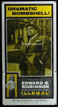 1m422 ILLEGAL three-sheet movie poster '55 smoking Edward G. Robinson & sexy Jayne Mansfield!