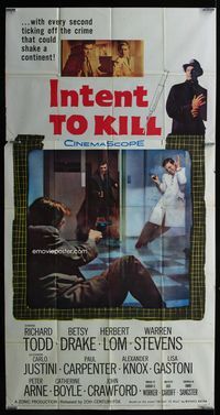 1m425 INTENT TO KILL three-sheet poster '59 Richard Todd in the crime that could shake a continent!
