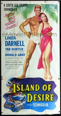 1m430 ISLAND OF DESIRE 3sheet '52 full-length art of sexy Linda Darnell & barechested Tab Hunter!