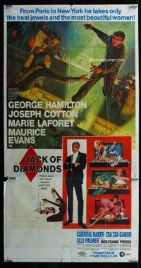 1m433 JACK OF DIAMONDS 3sheet '67 George Hamilton steals jewels & sexy women from Paris to New York!