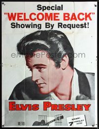 1m434 JAILHOUSE ROCK top 2/3 3sheet R57 huge Elvis Presley headshot artwork, same year re-release!
