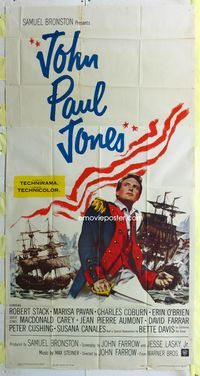 1m436 JOHN PAUL JONES three-sheet '59 great artwork of Robert Stack in uniform by sailing ships!