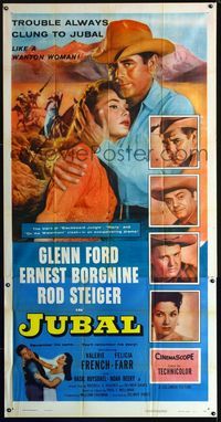 1m438 JUBAL three-sheet movie poster '56 cowboys Glenn Ford, Ernest Borgnine & Rod Steiger!