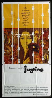 1m441 JUSTINE three-sheet movie poster '69 really cool art of sexy Anouk Aimee by Jim Sharpe!