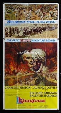 1m442 KHARTOUM three-sheet poster '66 art of Charlton Heston & Laurence Olivier, Cinerama adventure!