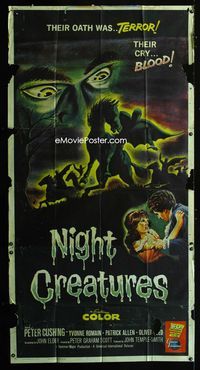 1m489 NIGHT CREATURES int'l three-sheet poster '62 Hammer, Peter Cushing, great different artwork!