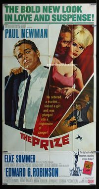 1m519 PRIZE three-sheet movie poster '63 art of Paul Newman in suit and tie & sexy Elke Sommer!