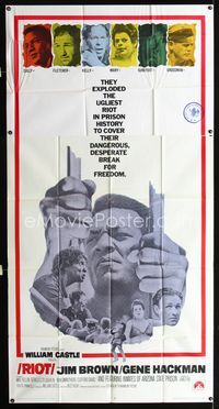 1m533 RIOT int'l three-sheet movie poster '69 Jim Brown & Gene Hackman escape from prison!