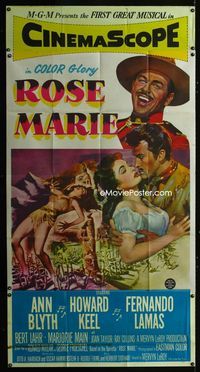 1m539 ROSE MARIE three-sheet movie poster '54 Ann Blyth, Howard Keel, Fernando Lamas, sexy art!