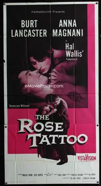 1m540 ROSE TATTOO three-sheet '55 Burt Lancaster, Anna Magnani, written by Tennessee Williams!