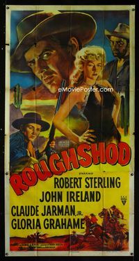 1m541 ROUGHSHOD three-sheet poster '49 super sleazy Gloria Grahame isn't good enough to marry!