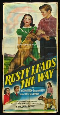 1m544 RUSTY LEADS THE WAY three-sheet movie poster '48 cool German Shepherd & Boxer dog images!