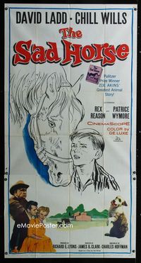 1m546 SAD HORSE three-sheet poster '59 art of David Ladd & title horse, Chill Wills, Rex Reason