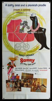 1m549 SAMMY three-sheet movie poster '62 artwork of Disney's Way Out Seal and a prankish poodle!