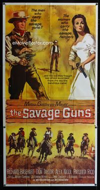 1m551 SAVAGE GUNS three-sheet '62 artwork of gunfighter Richard Basehart & sexy Pacquita Rico!