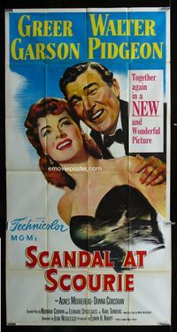 1m552 SCANDAL AT SCOURIE 3sheet '53 great romantic close up art of Greer Garson & Walter Pidgeon!