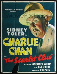 1m554 SCARLET CLUE top 2/3 three-sheet '45 great stone litho art of Sidney Toler as Charlie Chan!