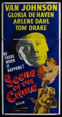 1m555 SCENE OF THE CRIME three-sheet '49 Van Johnson, Gloria De Haven, Arlene Dahl, film noir!