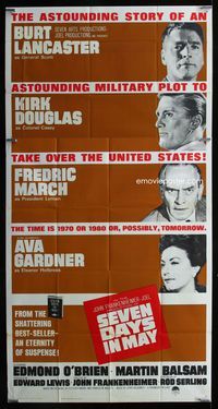 1m560 SEVEN DAYS IN MAY int'l 3sheet '64 Burt Lancaster, Kirk Douglas, Fredric March, Ava Gardner