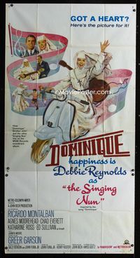 1m568 SINGING NUN three-sheet poster '66 great artwork of Debbie Reynolds with guitar riding Vespa!
