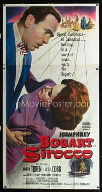 1m569 SIROCCO three-sheet movie poster '51 Humphrey Bogart goes beyond Casablanca in Damascus!