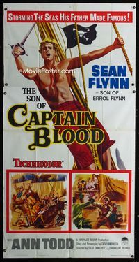 1m573 SON OF CAPTAIN BLOOD three-sheet '63 giant full-length image of barechested pirate Sean Flynn!