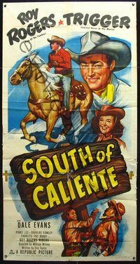 1m576 SOUTH OF CALIENTE style A 3sh '51 cool art of Roy Rogers riding Trigger and sexy Dale Evans!
