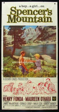 1m580 SPENCER'S MOUNTAIN three-sheet poster '63 Henry Fonda, Maureen O'Hara, like Hamner's Waltons!
