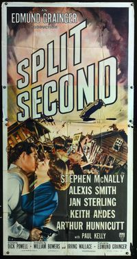 1m582 SPLIT SECOND style A 3sheet '53 romantic art of Stephen McNally & Alexis Smith, film noir!