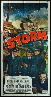 1m586 STORM 3sheet R48 Charles Bickford, Barton MacLane & Preston Foster at sea in foul weather!