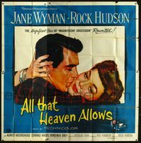 1m002 ALL THAT HEAVEN ALLOWS six-sheet '55 huge close up romantic art of Rock Hudson & Jane Wyman!