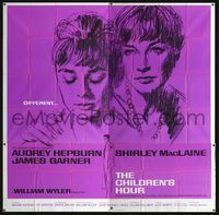 1m005 CHILDREN'S HOUR six-sheet poster '62 close up artwork of Audrey Hepburn & Shirley MacLaine!