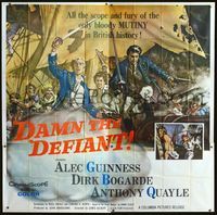 1m007 DAMN THE DEFIANT six-sheet '62 art of Alec Guinness & Dirk Bogarde facing a bloody mutiny!