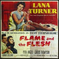 1m010 FLAME & THE FLESH 6sh '54life-sized art of smoking sexy brunette bad girl Lana Turner in bed!