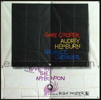 1m017 LOVE IN THE AFTERNOON six-sheet poster '57 Gary Cooper, Audrey Hepburn, great Saul Bass art!