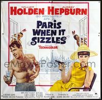1m022 PARIS WHEN IT SIZZLES 6sh '64 Audrey Hepburn with gun & barechested William Holden in France!